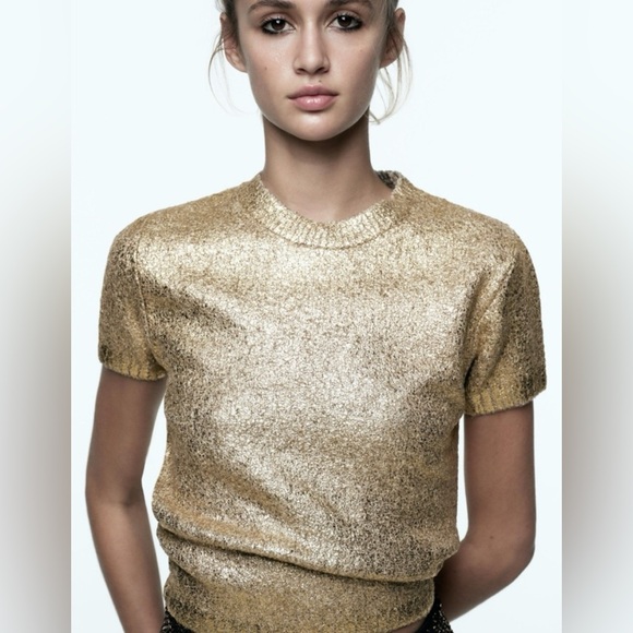 NWT Zara FOIL KNIT SWEATER size Large - Picture 1 of 5